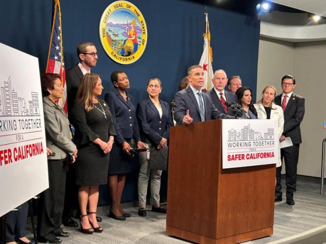 Senate Leader Mike McGuire is joined by a bipartisan coalition of Senators and stakeholders to announce the Safer California Plan.